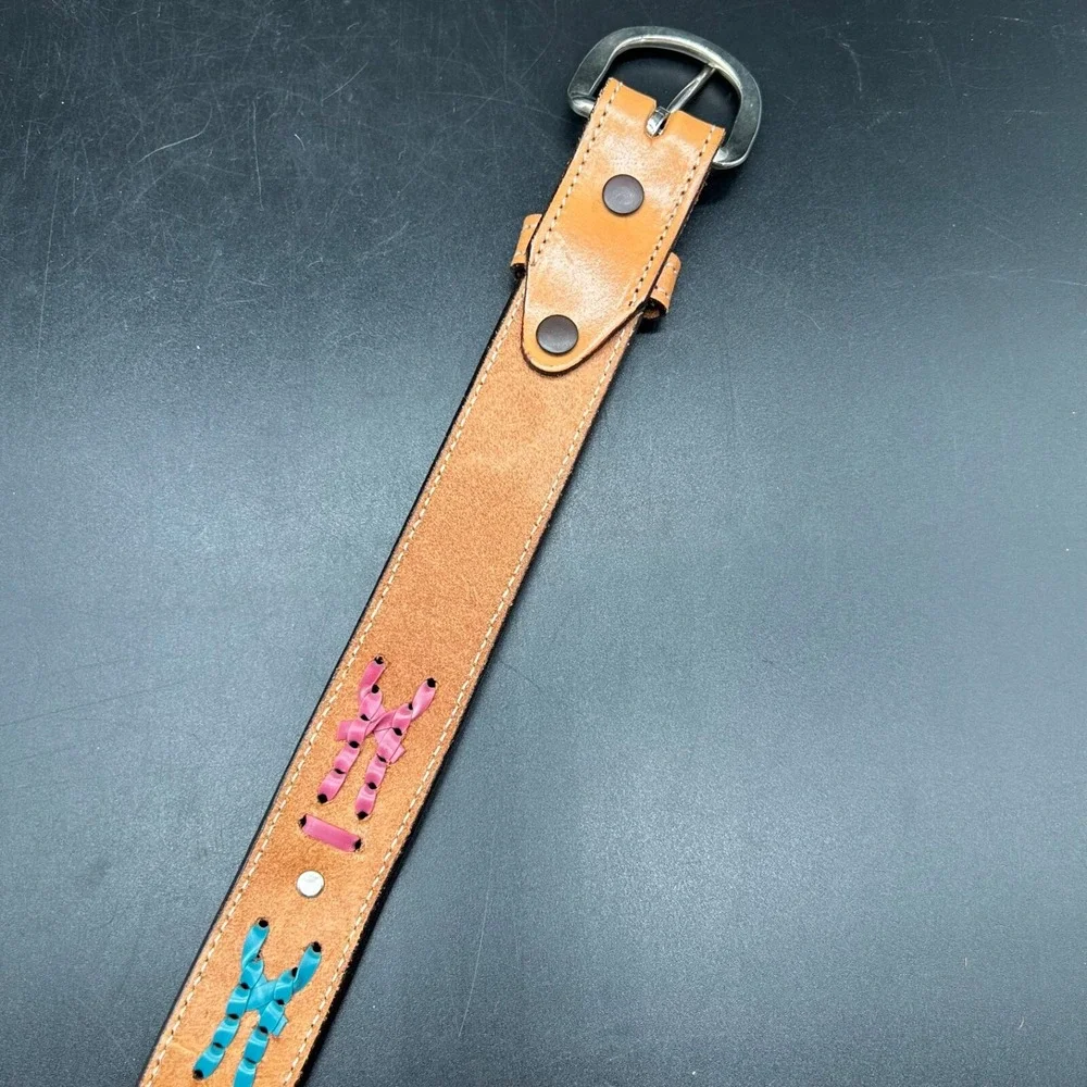 Tex Tan Cowhide Leather Native Southwestern Colorful Woven‎ Belt Size 24 USA